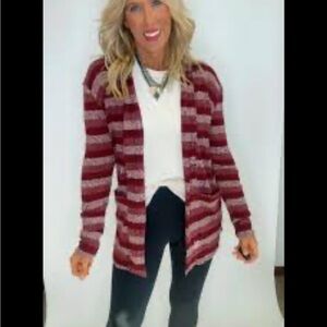 Peyton Primrose pink and white striped cardigan size medium NWT $62 9